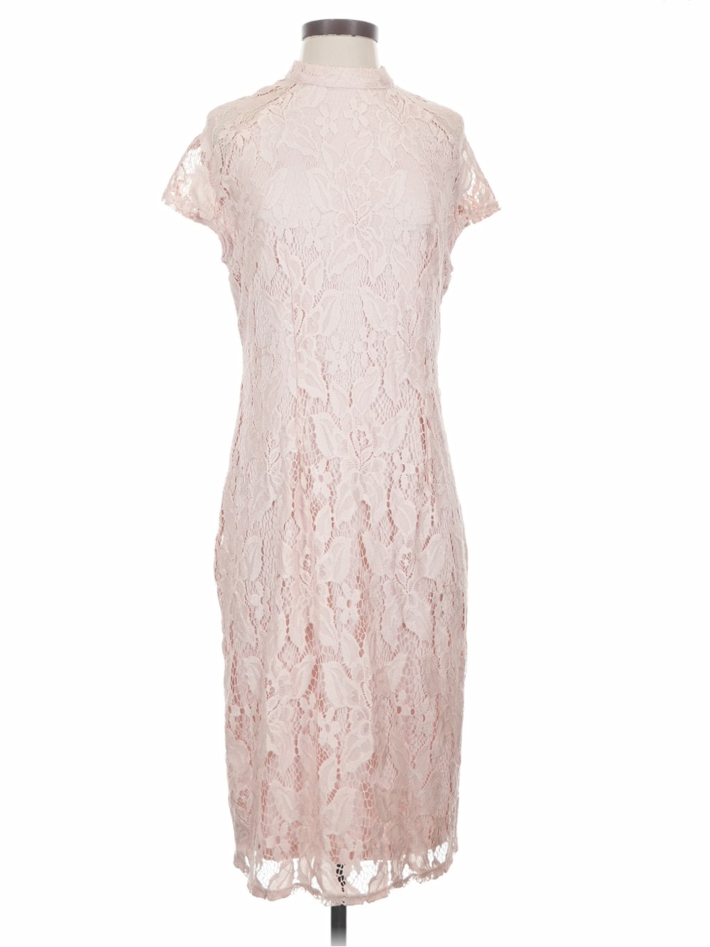 Ashro sz Small blush pastel pink stretch lace midi dress cap sleeve romantic